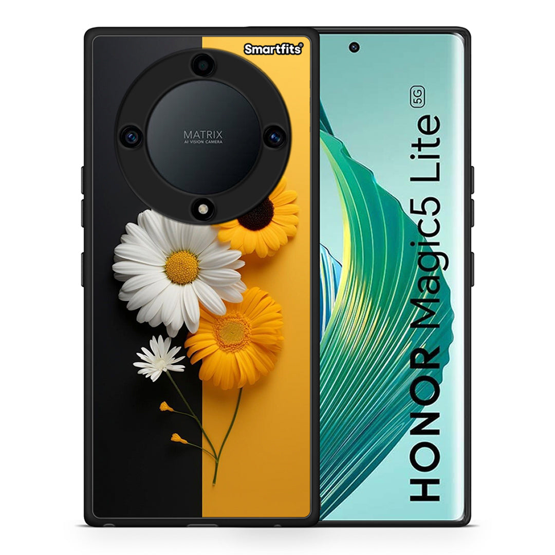 Θήκη Honor Magic5 Lite 5G / X9a Yellow Daisies από τη Smartfits με σχέδιο στο πίσω μέρος και μαύρο περίβλημα | Honor Magic5 Lite 5G / X9a Yellow Daisies Case with Colorful Back and Black Bezels