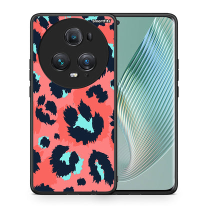 Θήκη Honor Magic5 Pro Pink Leopard Animal από τη Smartfits με σχέδιο στο πίσω μέρος και μαύρο περίβλημα | Honor Magic5 Pro Pink Leopard Animal case with colorful back and black bezels