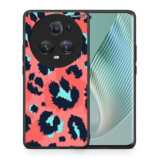 Θήκη Honor Magic5 Pro Pink Leopard Animal από τη Smartfits με σχέδιο στο πίσω μέρος και μαύρο περίβλημα | Honor Magic5 Pro Pink Leopard Animal case with colorful back and black bezels