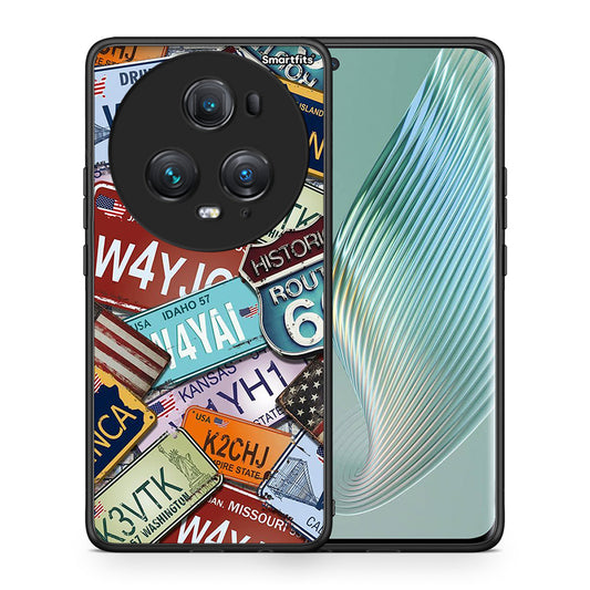 Θήκη Honor Magic5 Pro Car Plates από τη Smartfits με σχέδιο στο πίσω μέρος και μαύρο περίβλημα | Honor Magic5 Pro Car Plates case with colorful back and black bezels