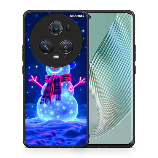 Θήκη Honor Magic5 Pro Christmas Neon Snowman από τη Smartfits με σχέδιο στο πίσω μέρος και μαύρο περίβλημα | Honor Magic5 Pro Christmas Neon Snowman case with colorful back and black bezels