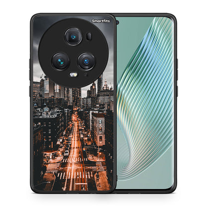 Θήκη Honor Magic5 Pro City Lights από τη Smartfits με σχέδιο στο πίσω μέρος και μαύρο περίβλημα | Honor Magic5 Pro City Lights case with colorful back and black bezels