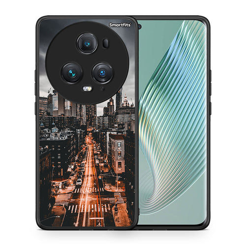 Θήκη Honor Magic5 Pro City Lights από τη Smartfits με σχέδιο στο πίσω μέρος και μαύρο περίβλημα | Honor Magic5 Pro City Lights case with colorful back and black bezels