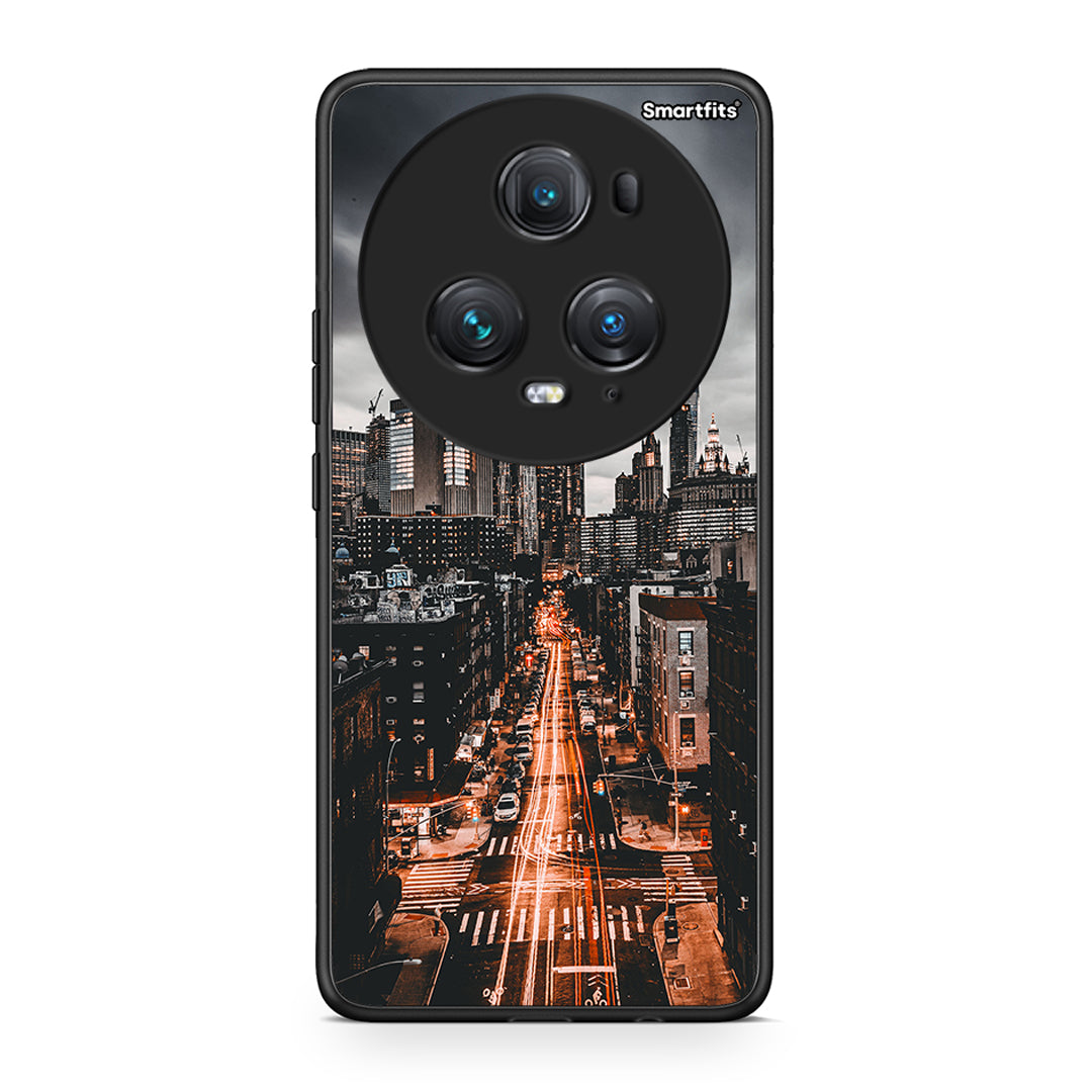 Honor Magic5 Pro City Lights θήκη από τη Smartfits με σχέδιο στο πίσω μέρος και μαύρο περίβλημα | Smartphone case with colorful back and black bezels by Smartfits
