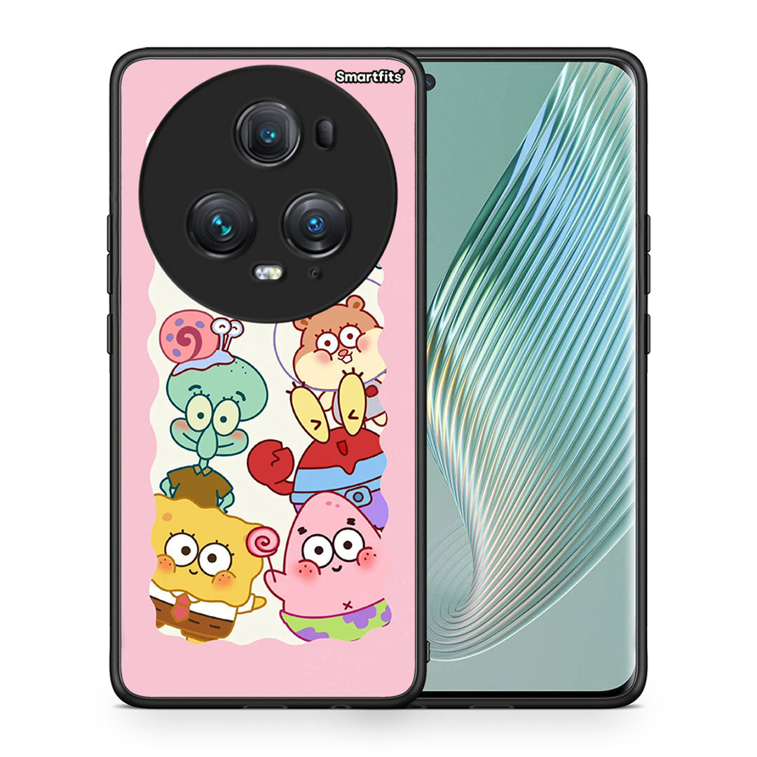 Θήκη Honor Magic5 Pro Cute Companion από τη Smartfits με σχέδιο στο πίσω μέρος και μαύρο περίβλημα | Honor Magic5 Pro Cute Companion case with colorful back and black bezels