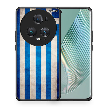 Θήκη Honor Magic5 Pro Greek Flag από τη Smartfits με σχέδιο στο πίσω μέρος και μαύρο περίβλημα | Honor Magic5 Pro Greek Flag case with colorful back and black bezels