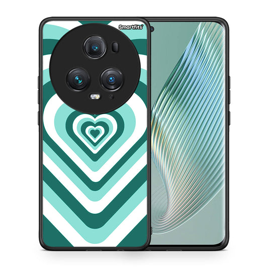 Θήκη Honor Magic5 Pro Green Hearts από τη Smartfits με σχέδιο στο πίσω μέρος και μαύρο περίβλημα | Honor Magic5 Pro Green Hearts case with colorful back and black bezels