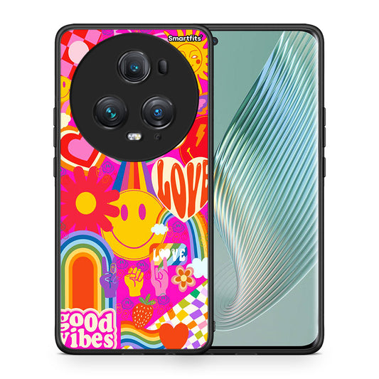 Θήκη Honor Magic5 Pro Hippie Love από τη Smartfits με σχέδιο στο πίσω μέρος και μαύρο περίβλημα | Honor Magic5 Pro Hippie Love case with colorful back and black bezels