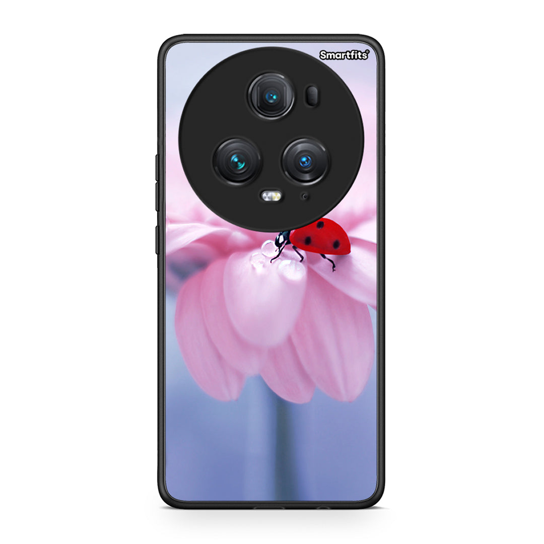 Honor Magic5 Pro Ladybug Flower θήκη από τη Smartfits με σχέδιο στο πίσω μέρος και μαύρο περίβλημα | Smartphone case with colorful back and black bezels by Smartfits