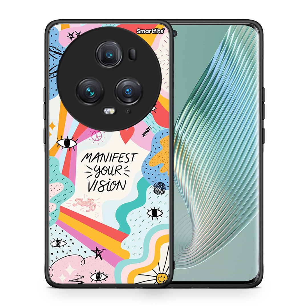 Θήκη Honor Magic5 Pro Manifest Your Vision από τη Smartfits με σχέδιο στο πίσω μέρος και μαύρο περίβλημα | Honor Magic5 Pro Manifest Your Vision case with colorful back and black bezels