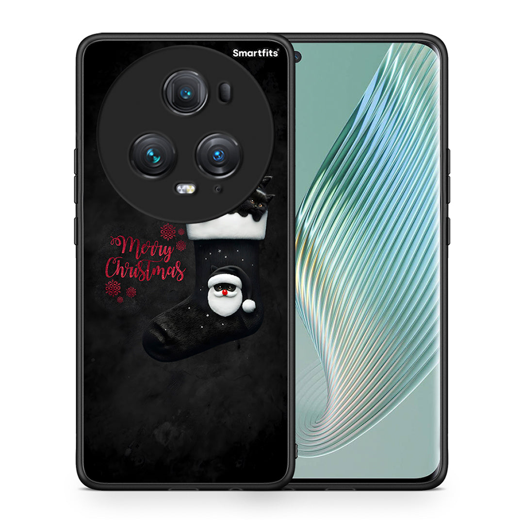 Θήκη Honor Magic5 Pro Merry Cat Christmas από τη Smartfits με σχέδιο στο πίσω μέρος και μαύρο περίβλημα | Honor Magic5 Pro Merry Cat Christmas case with colorful back and black bezels