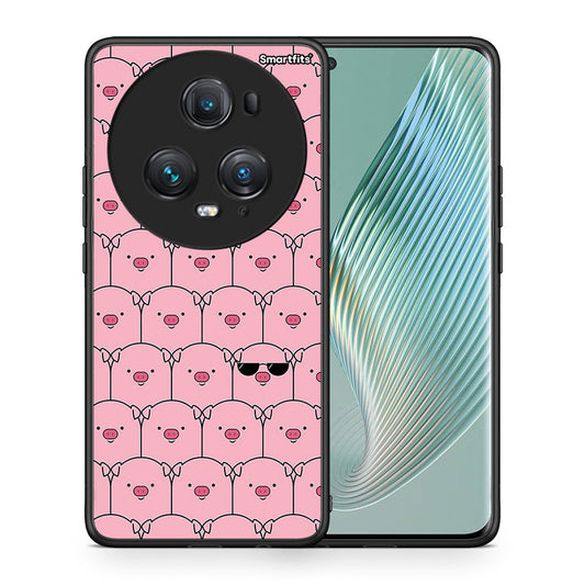 Θήκη Honor Magic5 Pro Pig Glasses από τη Smartfits με σχέδιο στο πίσω μέρος και μαύρο περίβλημα | Honor Magic5 Pro Pig Glasses case with colorful back and black bezels
