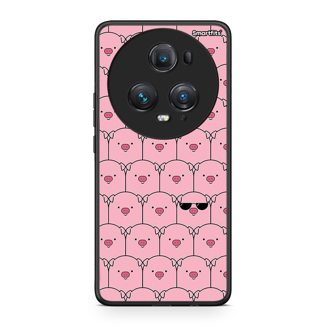 Honor Magic5 Pro Pig Glasses θήκη από τη Smartfits με σχέδιο στο πίσω μέρος και μαύρο περίβλημα | Smartphone case with colorful back and black bezels by Smartfits