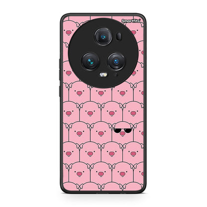 Honor Magic5 Pro Pig Glasses θήκη από τη Smartfits με σχέδιο στο πίσω μέρος και μαύρο περίβλημα | Smartphone case with colorful back and black bezels by Smartfits