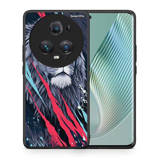 Θήκη Honor Magic5 Pro Lion Designer PopArt από τη Smartfits με σχέδιο στο πίσω μέρος και μαύρο περίβλημα | Honor Magic5 Pro Lion Designer PopArt case with colorful back and black bezels
