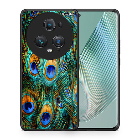Θήκη Honor Magic5 Pro Real Peacock Feathers από τη Smartfits με σχέδιο στο πίσω μέρος και μαύρο περίβλημα | Honor Magic5 Pro Real Peacock Feathers case with colorful back and black bezels