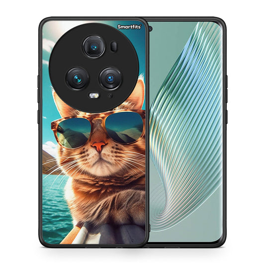 Θήκη Honor Magic5 Pro Summer Cat από τη Smartfits με σχέδιο στο πίσω μέρος και μαύρο περίβλημα | Honor Magic5 Pro Summer Cat case with colorful back and black bezels