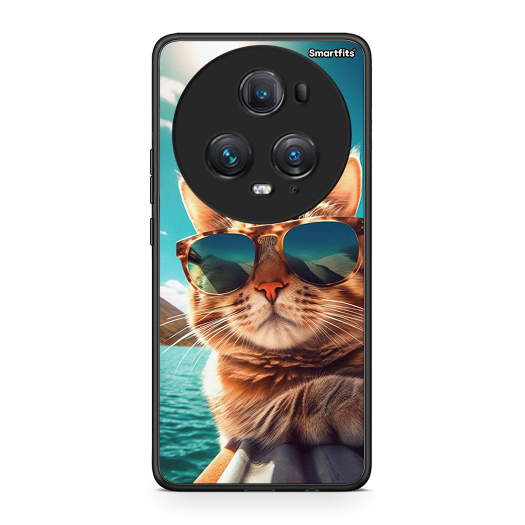 Honor Magic5 Pro Summer Cat θήκη από τη Smartfits με σχέδιο στο πίσω μέρος και μαύρο περίβλημα | Smartphone case with colorful back and black bezels by Smartfits
