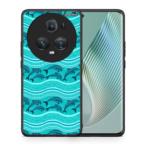 Θήκη Honor Magic5 Pro Swimming Dolphins από τη Smartfits με σχέδιο στο πίσω μέρος και μαύρο περίβλημα | Honor Magic5 Pro Swimming Dolphins case with colorful back and black bezels