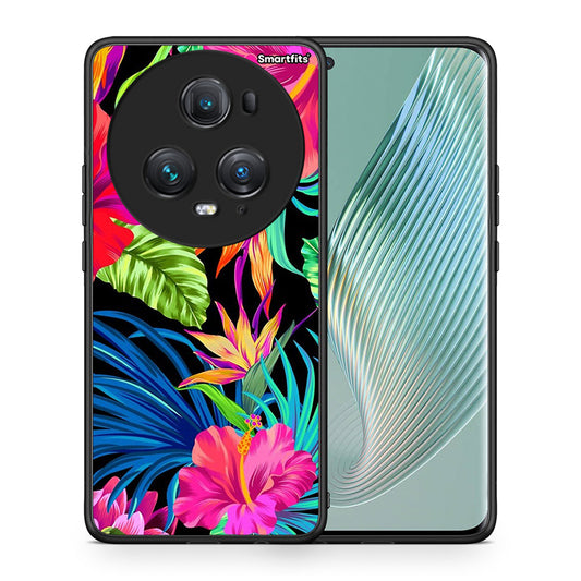 Θήκη Honor Magic5 Pro Tropical Flowers από τη Smartfits με σχέδιο στο πίσω μέρος και μαύρο περίβλημα | Honor Magic5 Pro Tropical Flowers case with colorful back and black bezels