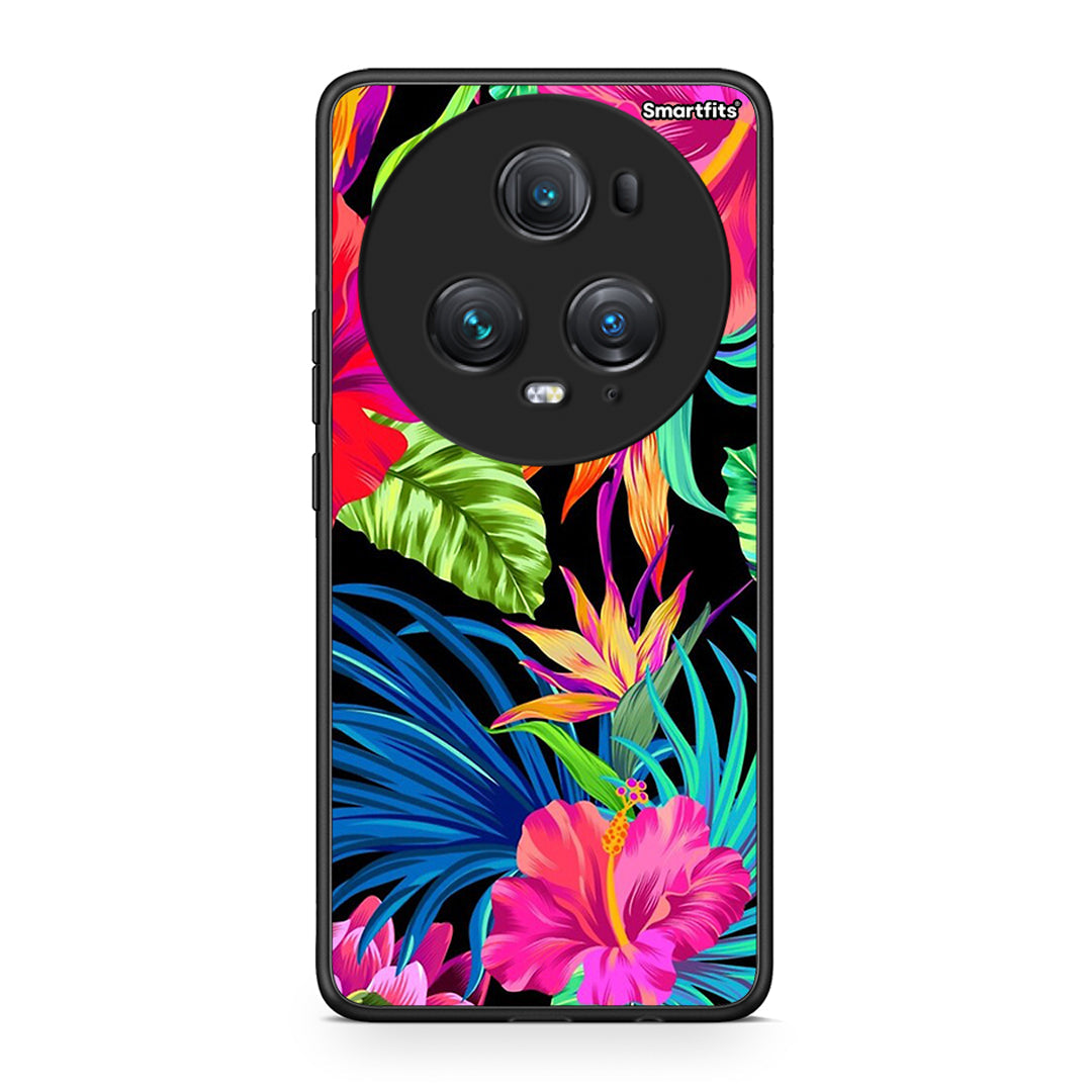 Honor Magic5 Pro Tropical Flowers θήκη από τη Smartfits με σχέδιο στο πίσω μέρος και μαύρο περίβλημα | Smartphone case with colorful back and black bezels by Smartfits