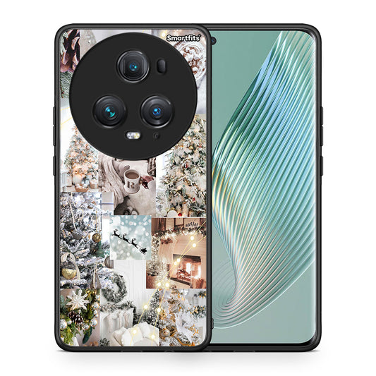 Θήκη Honor Magic5 Pro White Christmas από τη Smartfits με σχέδιο στο πίσω μέρος και μαύρο περίβλημα | Honor Magic5 Pro White Christmas case with colorful back and black bezels
