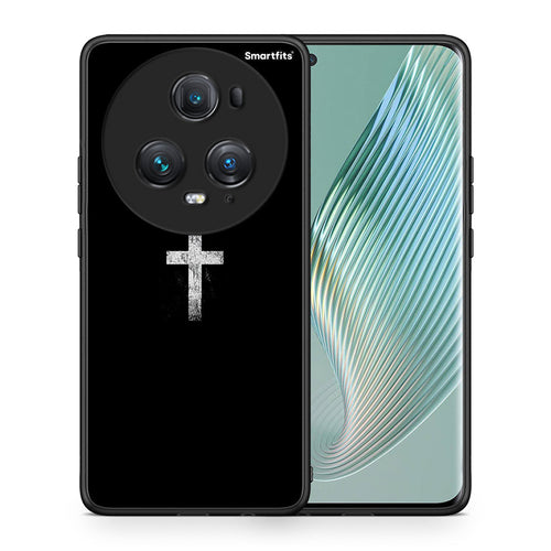 Θήκη Honor Magic5 Pro White Cross από τη Smartfits με σχέδιο στο πίσω μέρος και μαύρο περίβλημα | Honor Magic5 Pro White Cross case with colorful back and black bezels