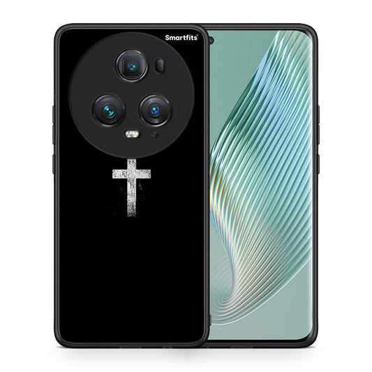 Θήκη Honor Magic5 Pro White Cross από τη Smartfits με σχέδιο στο πίσω μέρος και μαύρο περίβλημα | Honor Magic5 Pro White Cross case with colorful back and black bezels