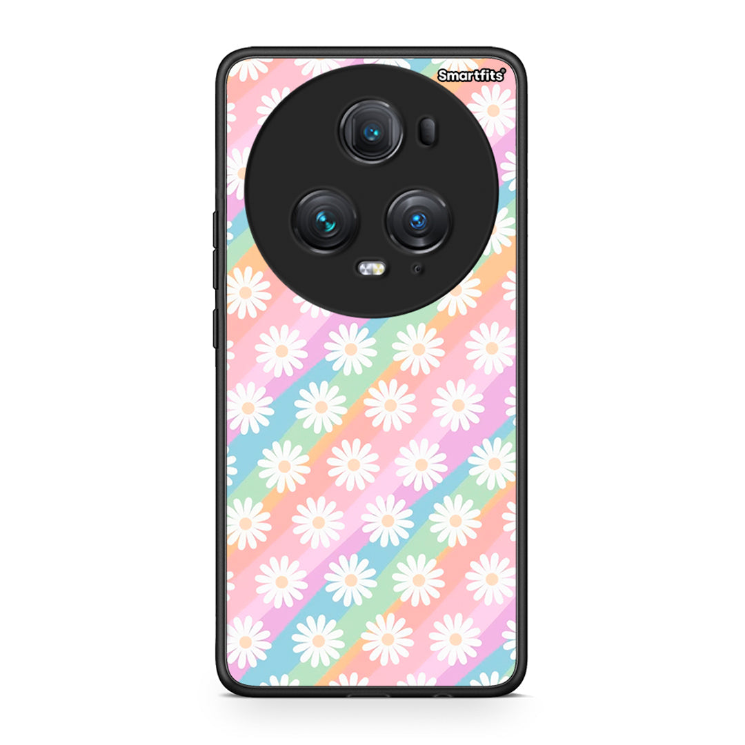 Honor Magic5 Pro White Daisies θήκη από τη Smartfits με σχέδιο στο πίσω μέρος και μαύρο περίβλημα | Smartphone case with colorful back and black bezels by Smartfits