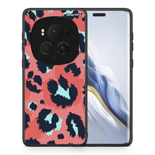 Θήκη Honor Magic6 Pro Pink Leopard Animal από τη Smartfits με σχέδιο στο πίσω μέρος και μαύρο περίβλημα | Honor Magic6 Pro Pink Leopard Animal case with colorful back and black bezels
