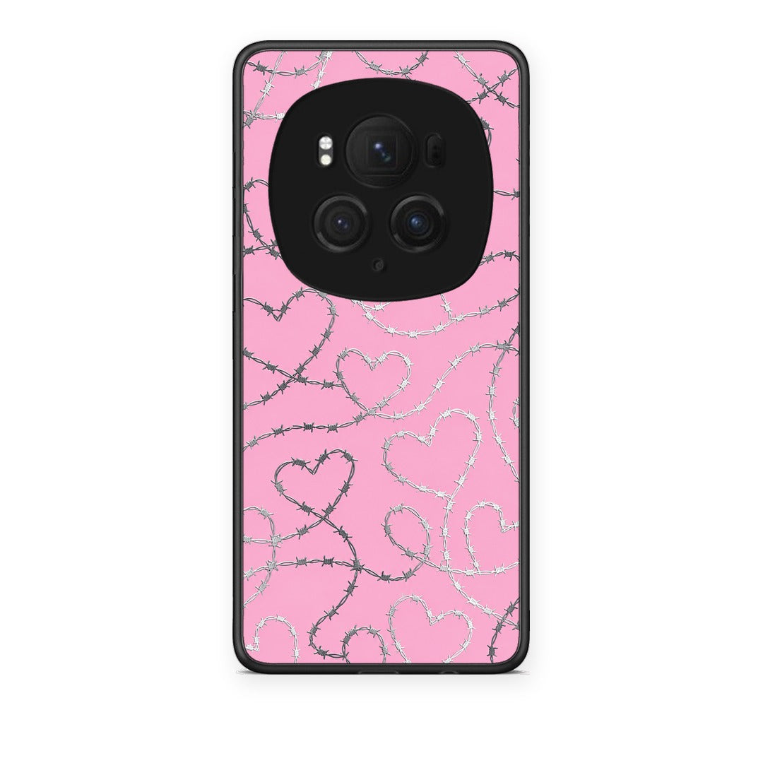 Θήκη Honor Magic6 Pro Barbed Wire Hearts on Pink από τη Smartfits με σχέδιο στο πίσω μέρος και μαύρο περίβλημα | Honor Magic6 Pro Barbed Wire Hearts on Pink case with colorful back and black bezels