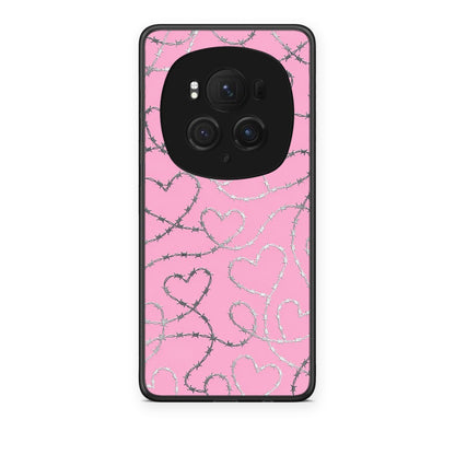 Θήκη Honor Magic6 Pro Barbed Wire Hearts on Pink από τη Smartfits με σχέδιο στο πίσω μέρος και μαύρο περίβλημα | Honor Magic6 Pro Barbed Wire Hearts on Pink case with colorful back and black bezels