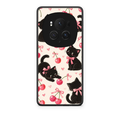 Θήκη Honor Magic6 Pro Black Kittens and Cherries on Cream από τη Smartfits με σχέδιο στο πίσω μέρος και μαύρο περίβλημα | Honor Magic6 Pro Black Kittens and Cherries on Cream case with colorful back and black bezels
