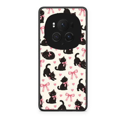 Θήκη Honor Magic6 Pro Black Kittens and Pink Bows on Cream Small από τη Smartfits με σχέδιο στο πίσω μέρος και μαύρο περίβλημα | Honor Magic6 Pro Black Kittens and Pink Bows on Cream Small case with colorful back and black bezels