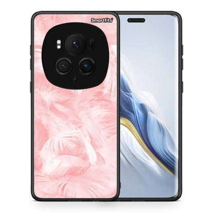 Θήκη Honor Magic6 Pro Pink Feather Boho από τη Smartfits με σχέδιο στο πίσω μέρος και μαύρο περίβλημα | Honor Magic6 Pro Pink Feather Boho case with colorful back and black bezels