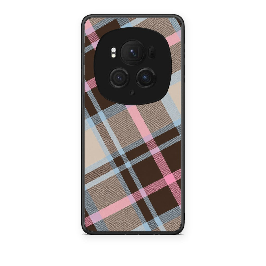 Θήκη Honor Magic6 Pro Brown Pink and Blue Diagonal Plaid από τη Smartfits με σχέδιο στο πίσω μέρος και μαύρο περίβλημα | Honor Magic6 Pro Brown Pink and Blue Diagonal Plaid case with colorful back and black bezels