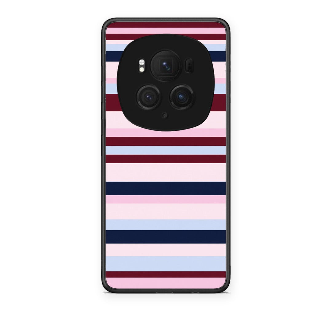 Θήκη Honor Magic6 Pro Burgundy Pink and Blue Horizontal Stripes από τη Smartfits με σχέδιο στο πίσω μέρος και μαύρο περίβλημα | Honor Magic6 Pro Burgundy Pink and Blue Horizontal Stripes case with colorful back and black bezels