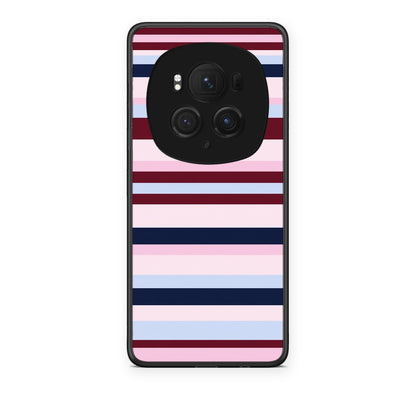 Θήκη Honor Magic6 Pro Burgundy Pink and Blue Horizontal Stripes από τη Smartfits με σχέδιο στο πίσω μέρος και μαύρο περίβλημα | Honor Magic6 Pro Burgundy Pink and Blue Horizontal Stripes case with colorful back and black bezels