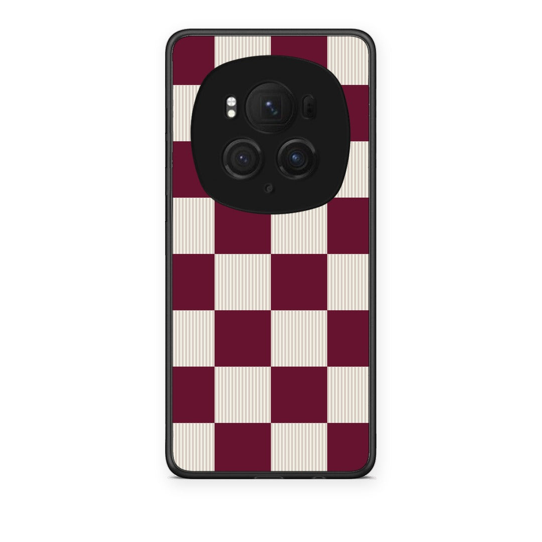 Θήκη Honor Magic6 Pro Burgundy and Cream Striped Checks από τη Smartfits με σχέδιο στο πίσω μέρος και μαύρο περίβλημα | Honor Magic6 Pro Burgundy and Cream Striped Checks case with colorful back and black bezels