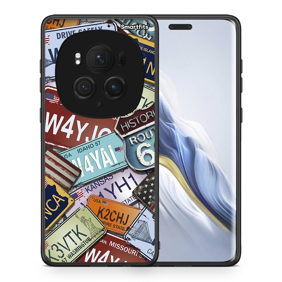Θήκη Honor Magic6 Pro Car Plates από τη Smartfits με σχέδιο στο πίσω μέρος και μαύρο περίβλημα | Honor Magic6 Pro Car Plates case with colorful back and black bezels