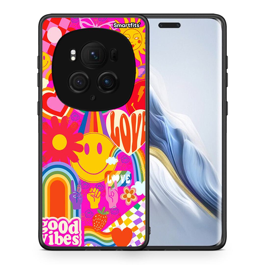 Θήκη Honor Magic6 Pro Hippie Love από τη Smartfits με σχέδιο στο πίσω μέρος και μαύρο περίβλημα | Honor Magic6 Pro Hippie Love case with colorful back and black bezels