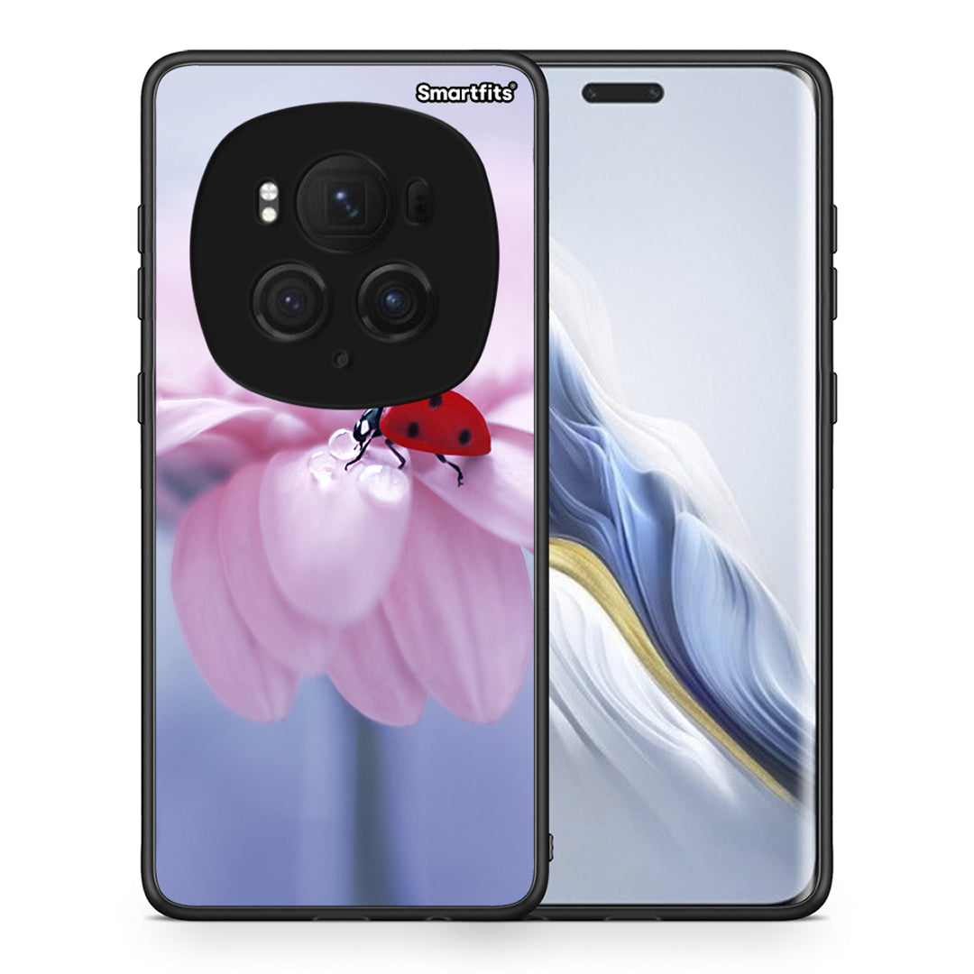 Θήκη Honor Magic6 Pro Ladybug Flower από τη Smartfits με σχέδιο στο πίσω μέρος και μαύρο περίβλημα | Honor Magic6 Pro Ladybug Flower case with colorful back and black bezels