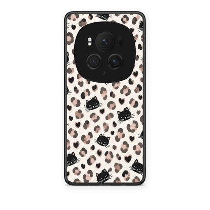 Θήκη Honor Magic6 Pro Leopard Spots and Black Cats on Cream από τη Smartfits με σχέδιο στο πίσω μέρος και μαύρο περίβλημα | Honor Magic6 Pro Leopard Spots and Black Cats on Cream case with colorful back and black bezels