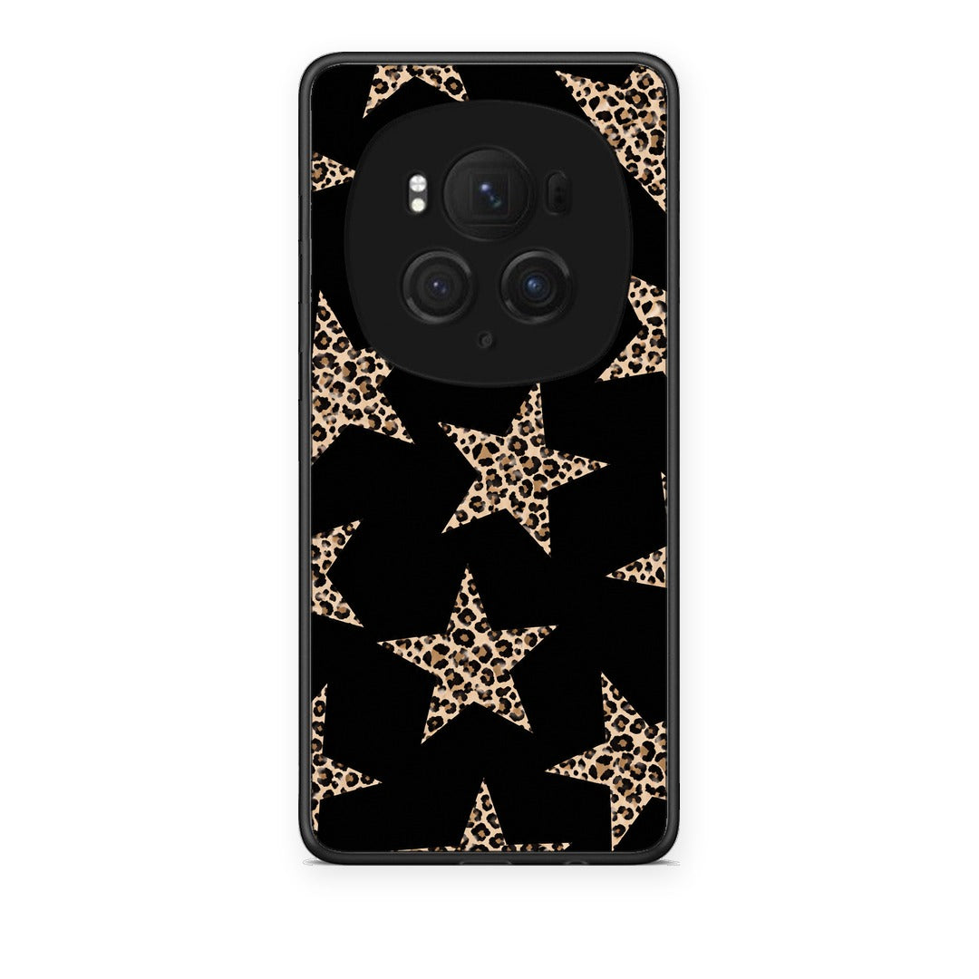 Θήκη Honor Magic6 Pro Leopard Stars on Black από τη Smartfits με σχέδιο στο πίσω μέρος και μαύρο περίβλημα | Honor Magic6 Pro Leopard Stars on Black case with colorful back and black bezels