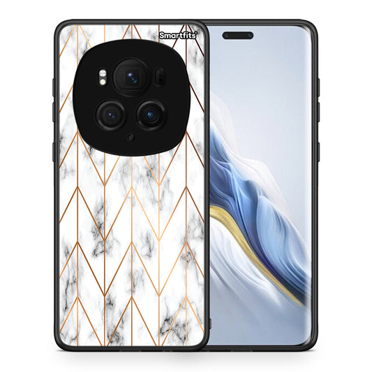 Θήκη Honor Magic6 Pro Gold Geometric Marble από τη Smartfits με σχέδιο στο πίσω μέρος και μαύρο περίβλημα | Honor Magic6 Pro Gold Geometric Marble case with colorful back and black bezels