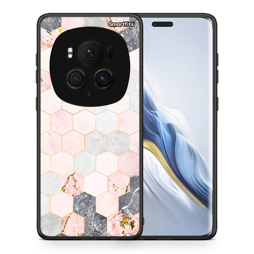 Θήκη Honor Magic6 Pro Hexagon Pink Marble από τη Smartfits με σχέδιο στο πίσω μέρος και μαύρο περίβλημα | Honor Magic6 Pro Hexagon Pink Marble case with colorful back and black bezels