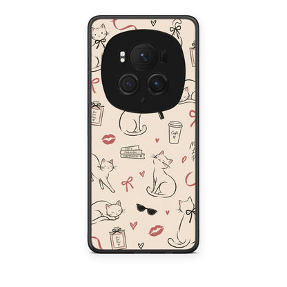 Θήκη Honor Magic6 Pro Minimal Cat and Fashion Doodles on Cream από τη Smartfits με σχέδιο στο πίσω μέρος και μαύρο περίβλημα | Honor Magic6 Pro Minimal Cat and Fashion Doodles on Cream case with colorful back and black bezels