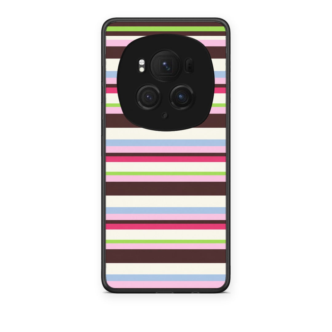 Θήκη Honor Magic6 Pro Multicolour Horizontal Stripes από τη Smartfits με σχέδιο στο πίσω μέρος και μαύρο περίβλημα | Honor Magic6 Pro Multicolour Horizontal Stripes case with colorful back and black bezels