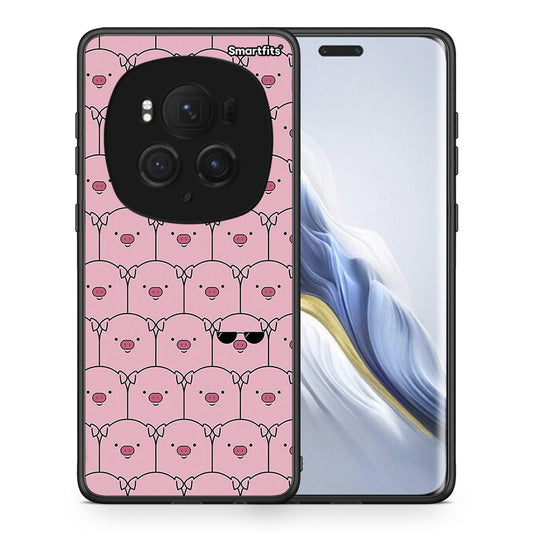 Θήκη Honor Magic6 Pro Pig Glasses από τη Smartfits με σχέδιο στο πίσω μέρος και μαύρο περίβλημα | Honor Magic6 Pro Pig Glasses case with colorful back and black bezels
