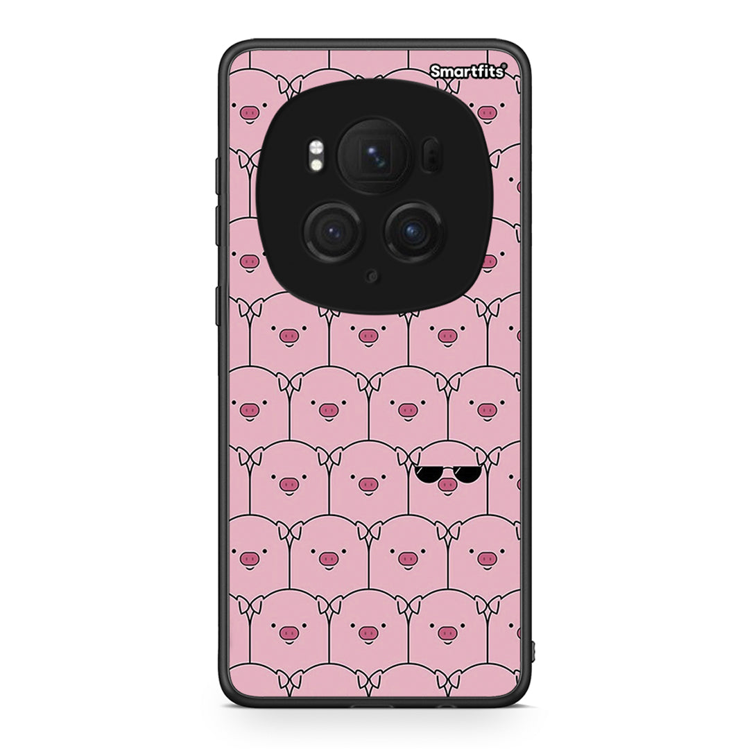 Honor Magic6 Pro Pig Glasses θήκη από τη Smartfits με σχέδιο στο πίσω μέρος και μαύρο περίβλημα | Smartphone case with colorful back and black bezels by Smartfits